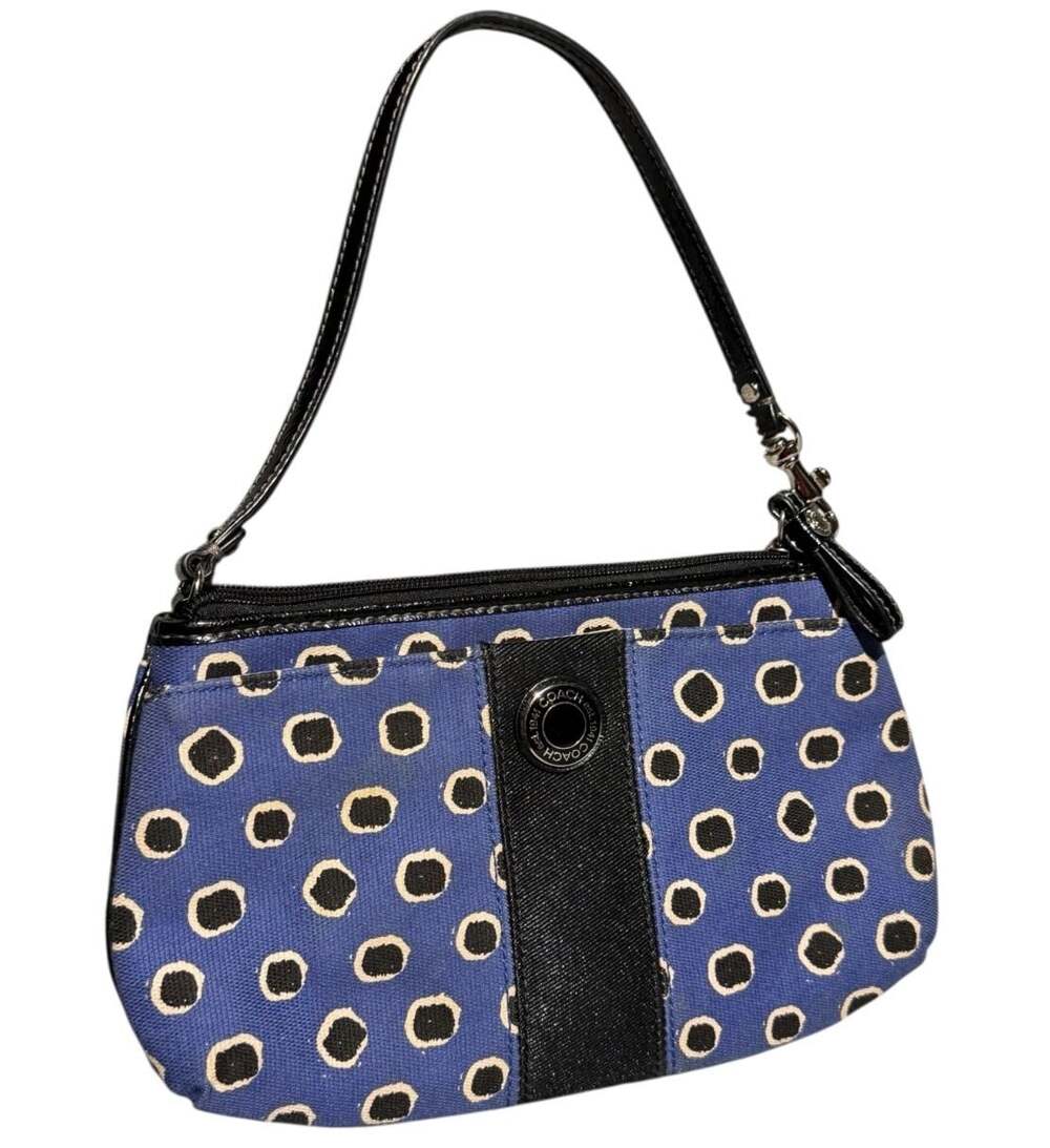 Coach Wristlet 10 Pockets Blue & Black Dot Large Top-Zipper Mini Handbag Women’s